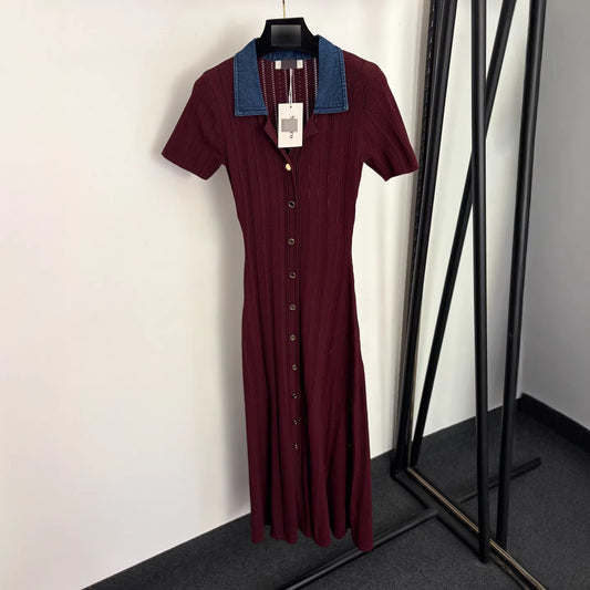 Waist-Cinching Knitted Short-Sleeve Dress