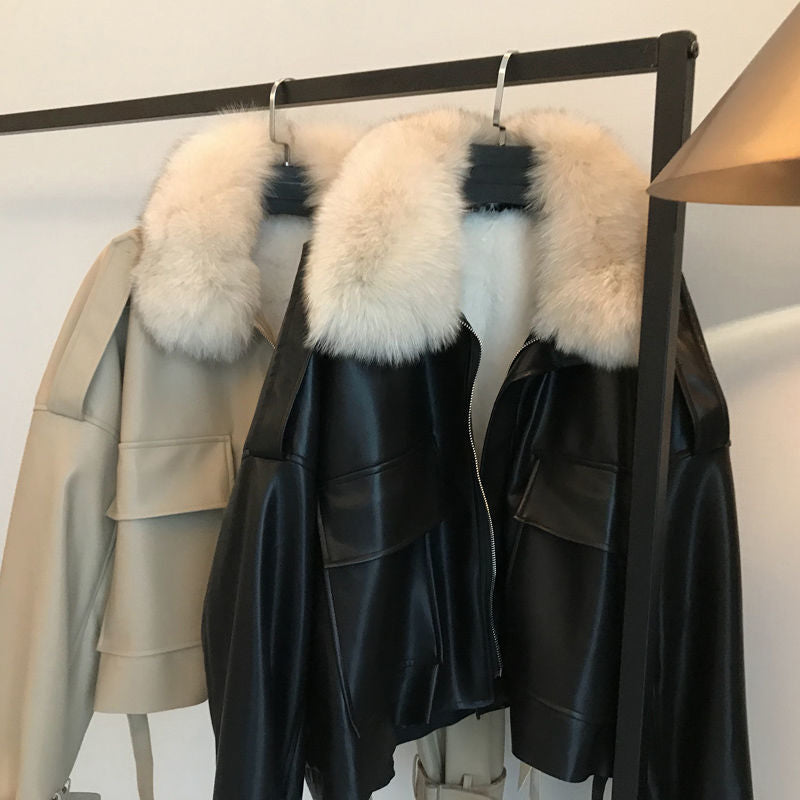 Rabbit fur collar jacket