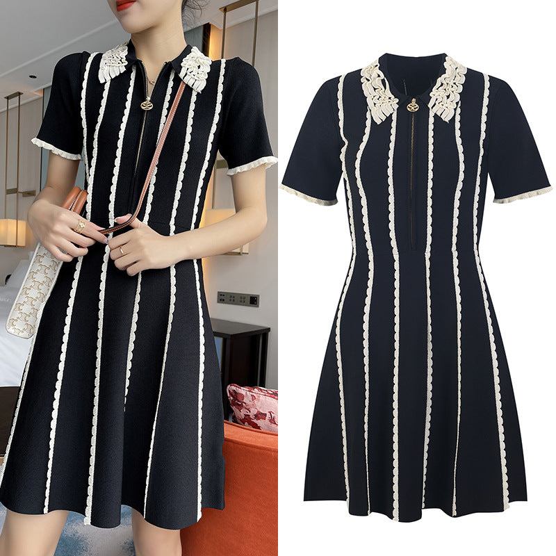 Doll Collar Short Sleeve Zipper Dress