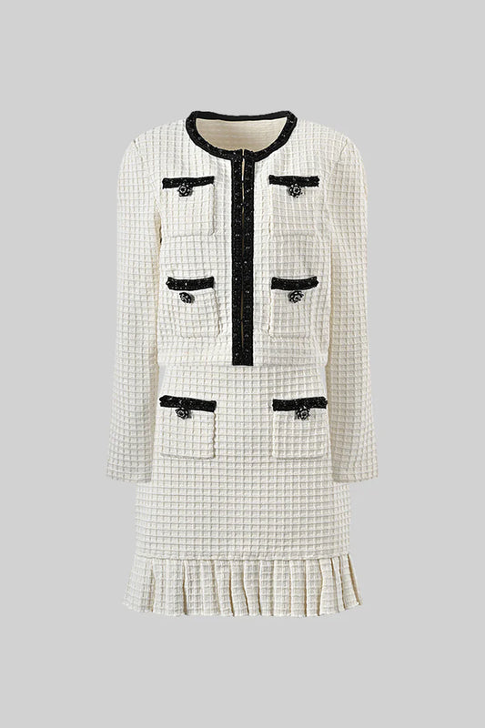 Tweed Co-Ord Set With Black Details - Ivoire