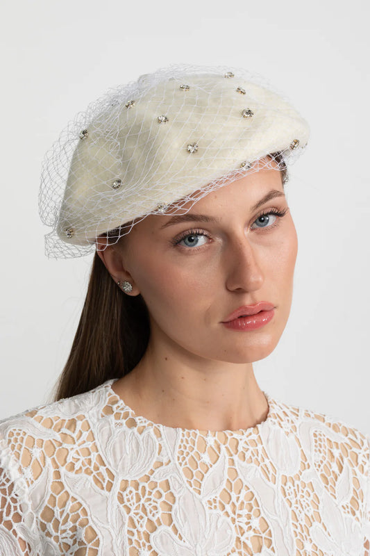 Embellished Wool Beret with Veil – Ivoire Sale price