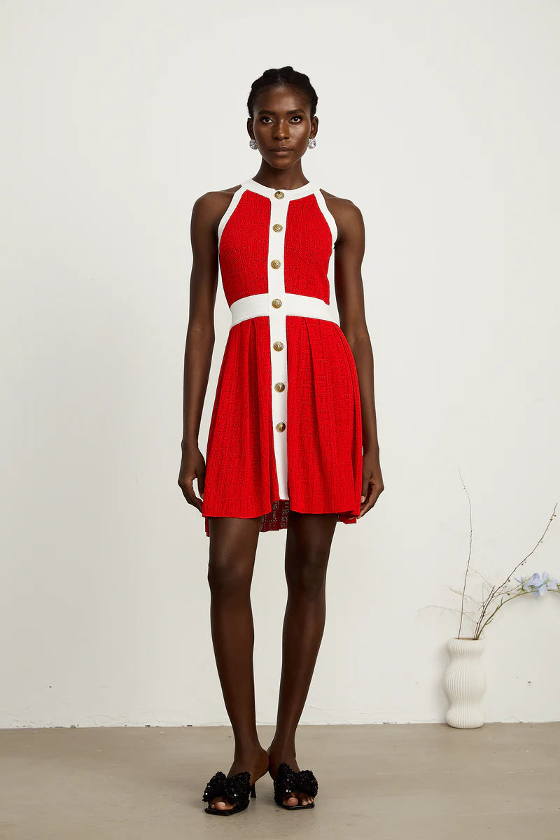 Jasmine Red Contrast-Trim Sheevel Sheevel Knit Mini Robe