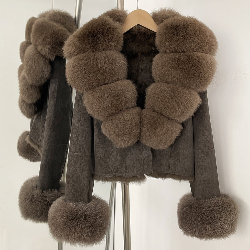 suede fur coat women's fashion slimming jacket