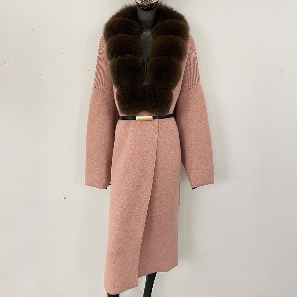 fox fur collar cardigan knitwear sweater jacket for women