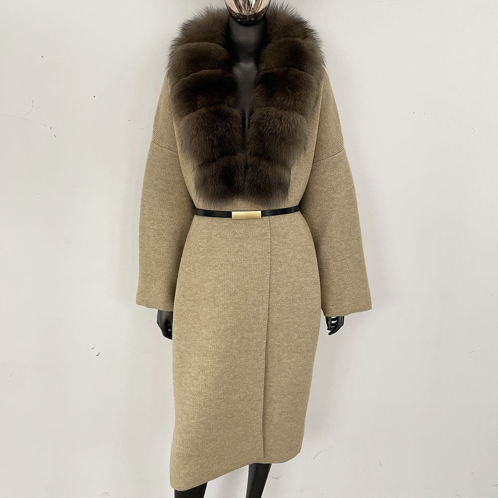 fox fur collar cardigan knitwear sweater jacket for women