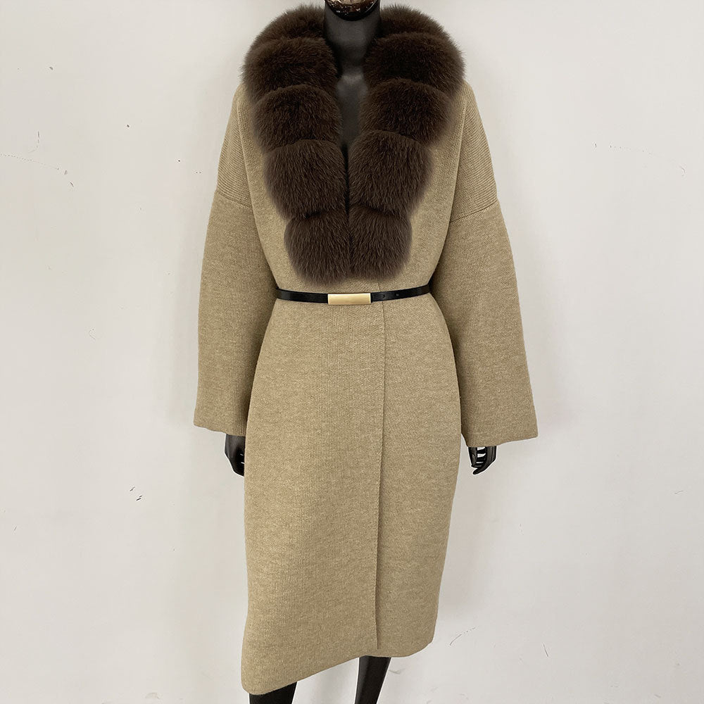 fox fur collar cardigan knitwear sweater jacket for women