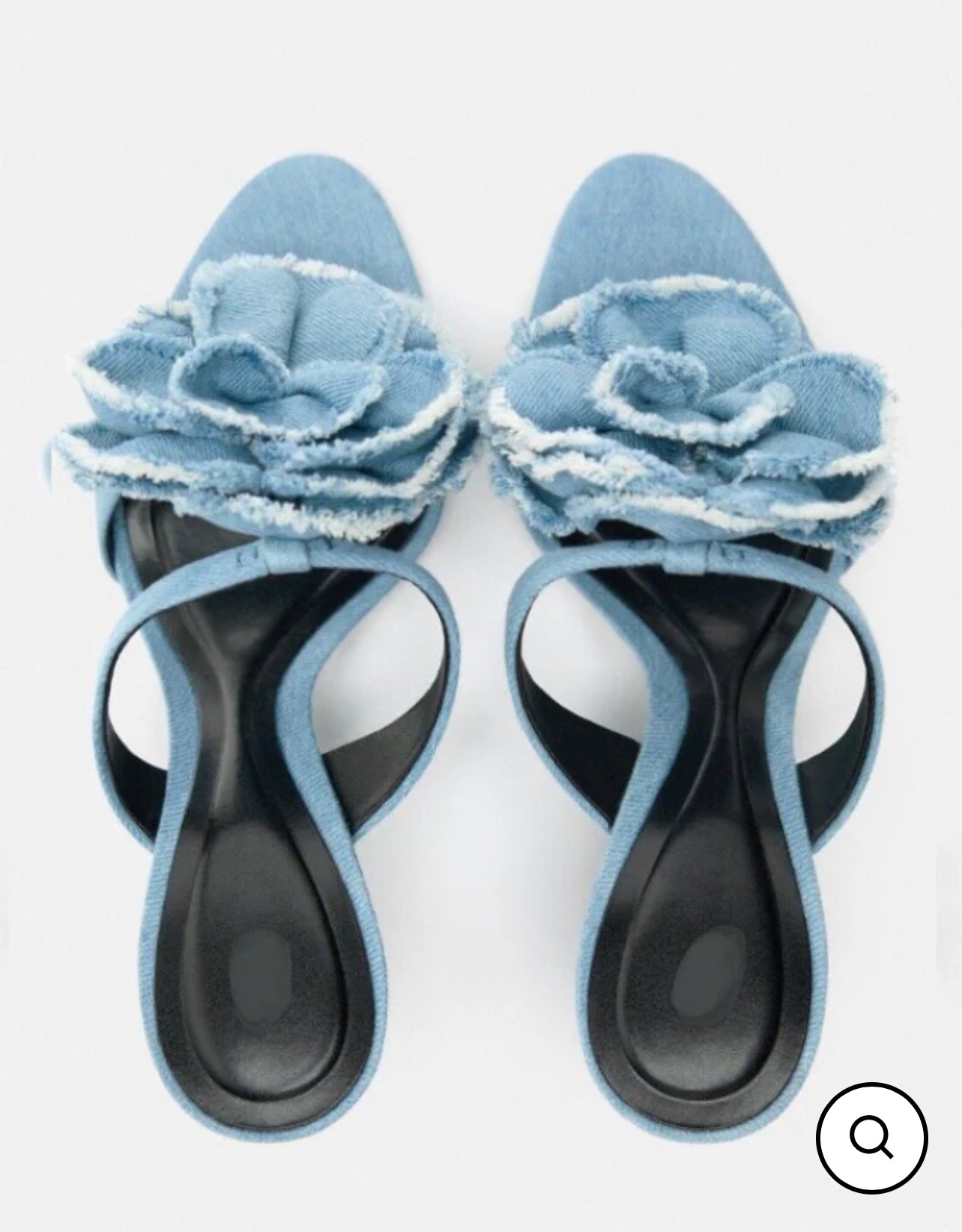 Floral HIGH HEELED DENIM SANDALS - BLUE