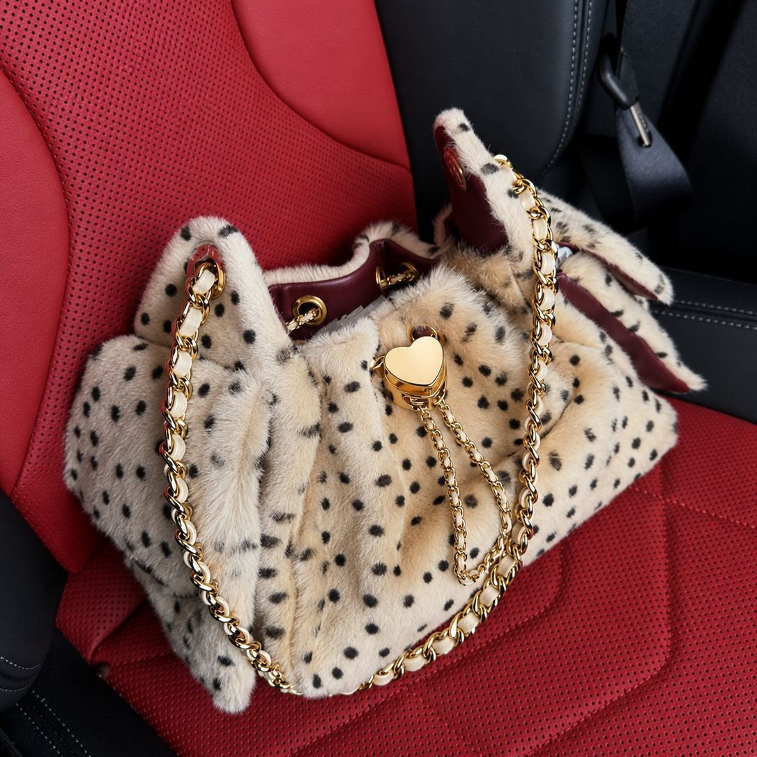 Bucket Bag Fluffy Plush Chain Drawstring Shoulder Bag