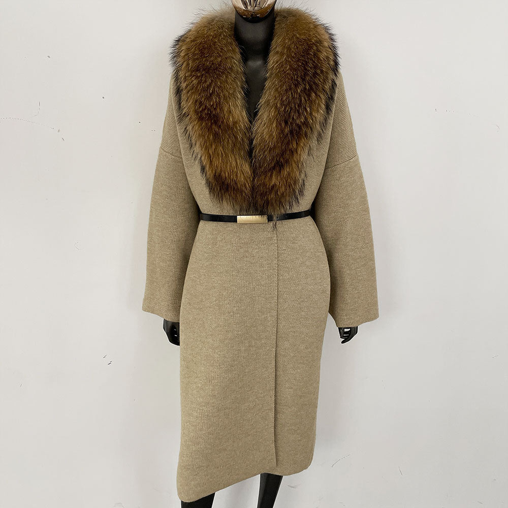 fox fur collar cardigan knitwear sweater jacket for women