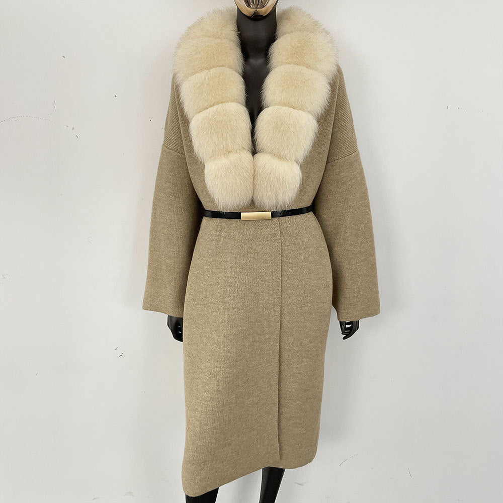 fox fur collar cardigan knitwear sweater jacket for women