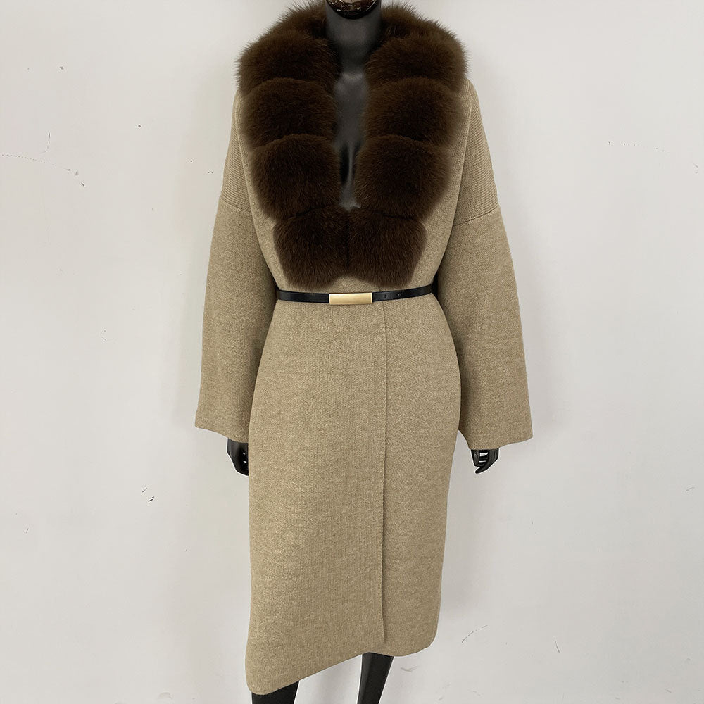 fox fur collar cardigan knitwear sweater jacket for women