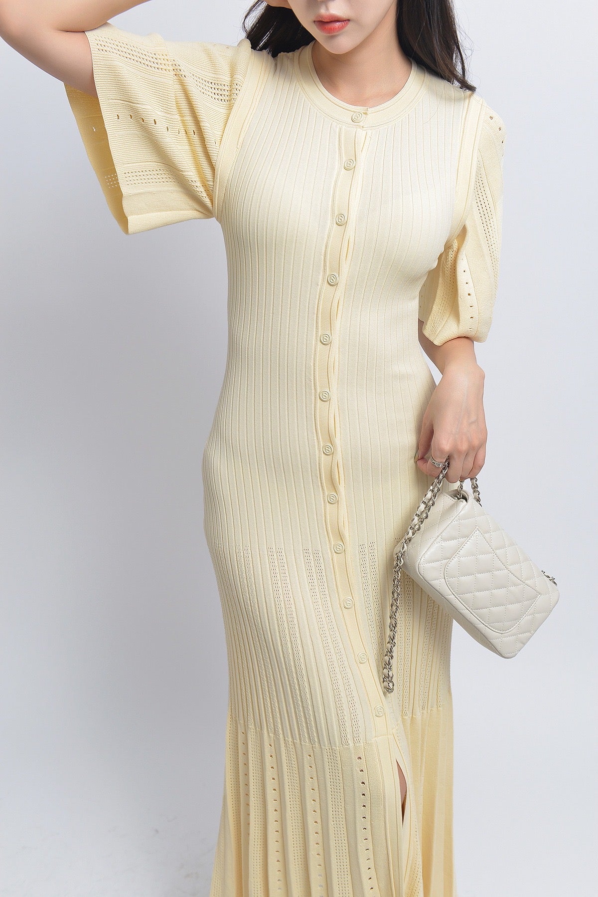 Palma Fine-knit midi dress with openwork design yellow Palma Fine-knit midi dress with openwork design yellow