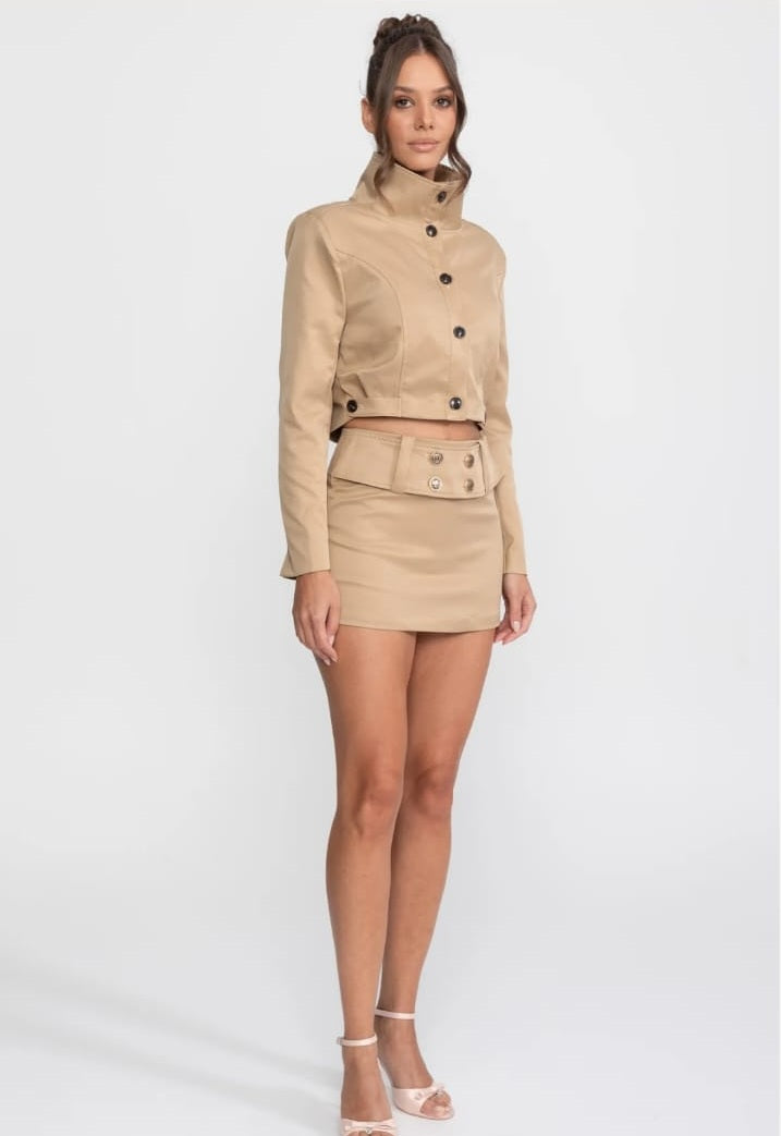 Double-Breasted Cropped Jacket And Mini Skirt Co-Ord Set