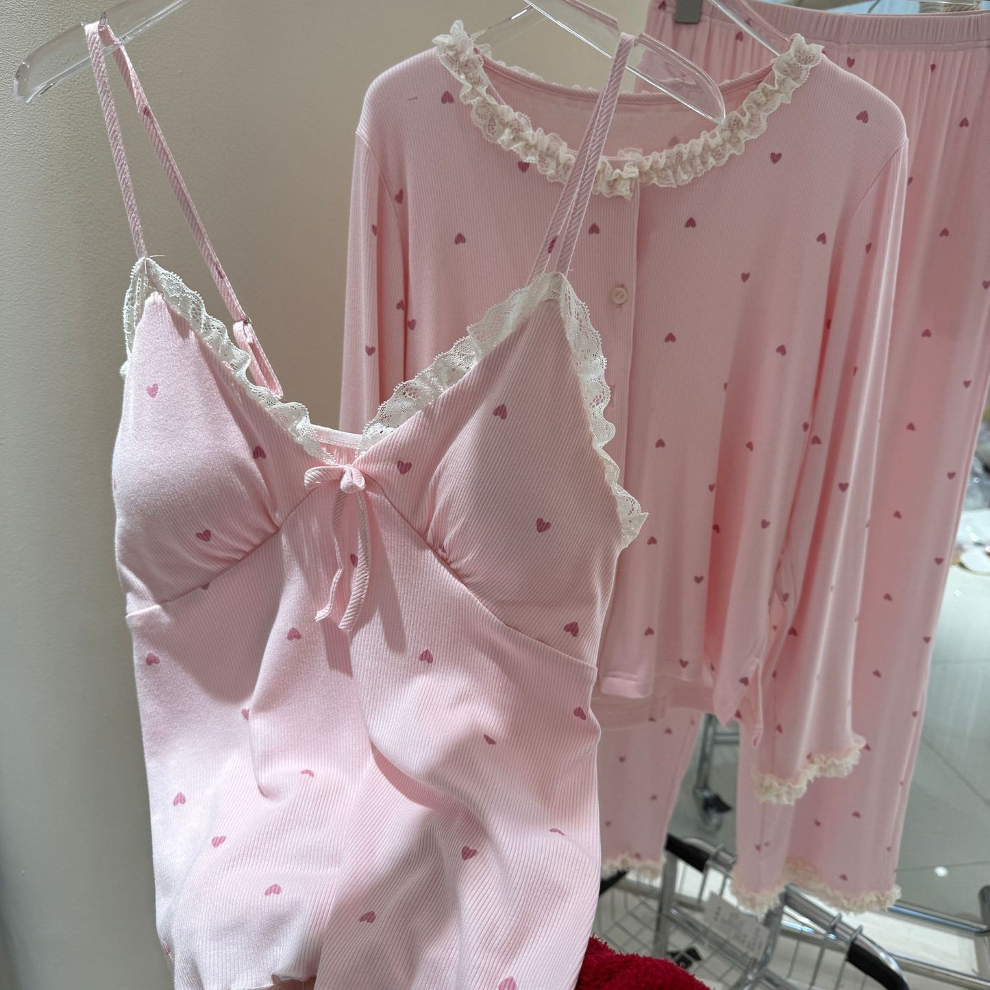 Lace Trim Pajamas  Three-Piece Set