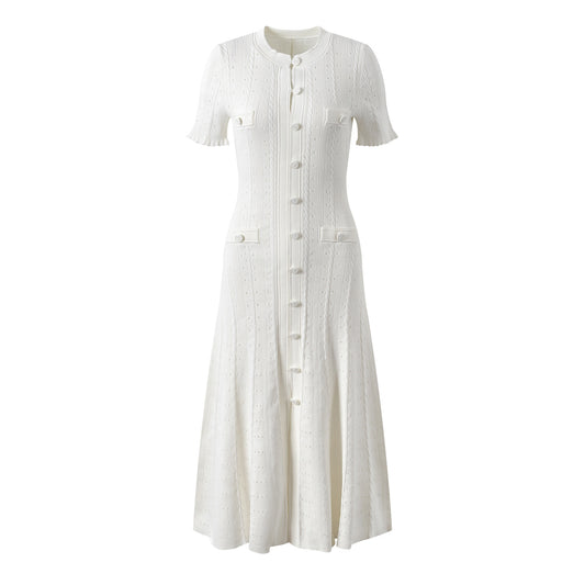 Bae Short sleeve fungus trim cut-out thread dress