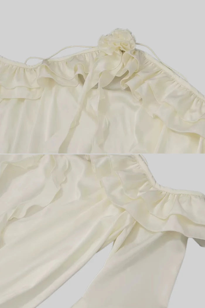 Elegant Dress With Ruffled Layers And Flared Sleeves - Ivoire