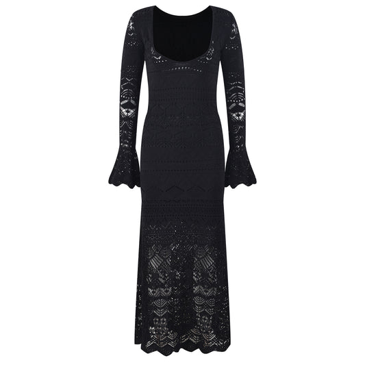 Black knitted crochet dress