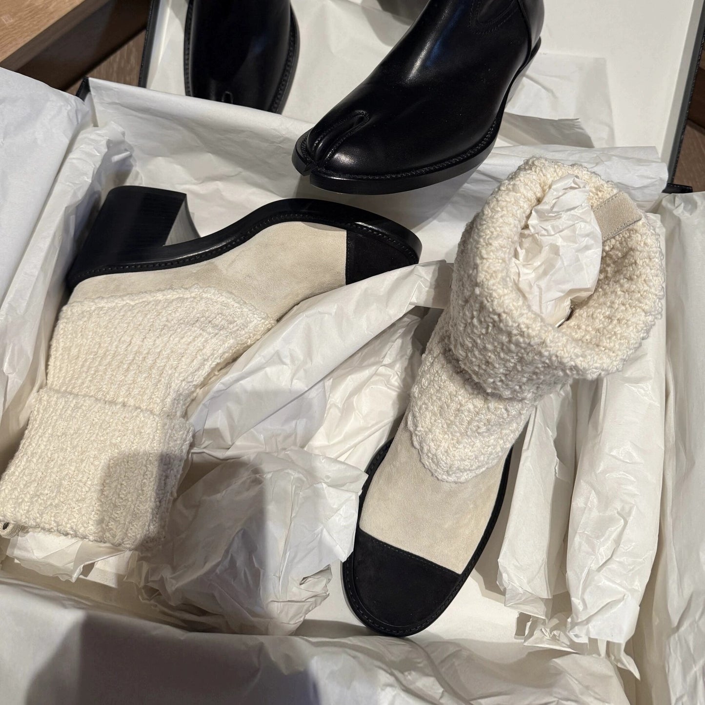 Thin and piled up boots