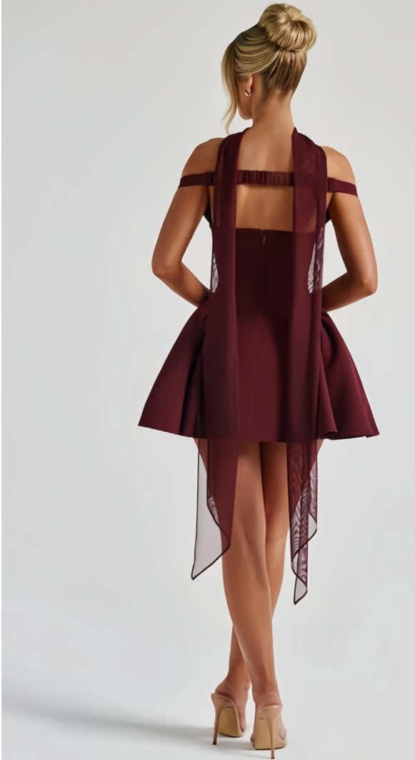 Ifig Burgundy V-neck Corset Mini Dress