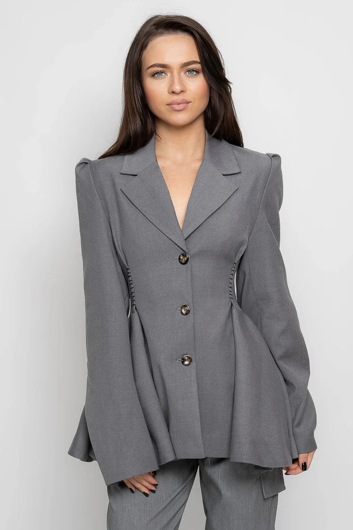 Ruffle Blazer with Back Cutout - Grey Sale price