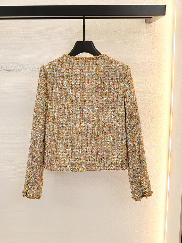 Beaded tweed short coat