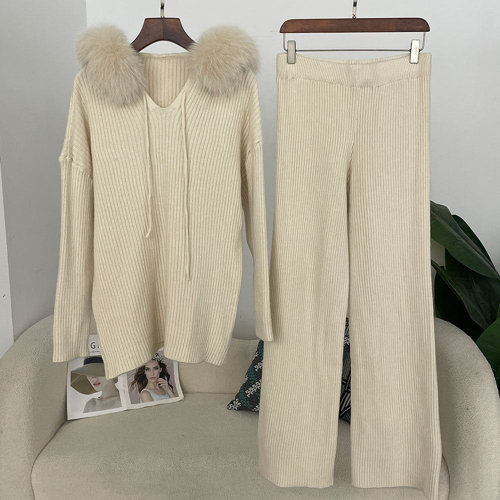 Sweater Wide-leg Pants Hooded Loose set