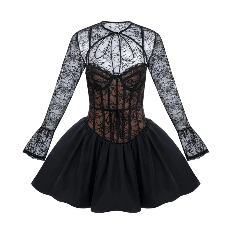 Louise Black Floral-Lace Vest & Dress Matching Set
