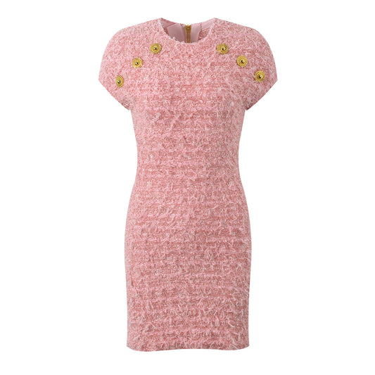 luxury metal buckle temperament slim pink dress