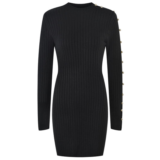 Beaded Cutout Long Sleeve Slim Dress