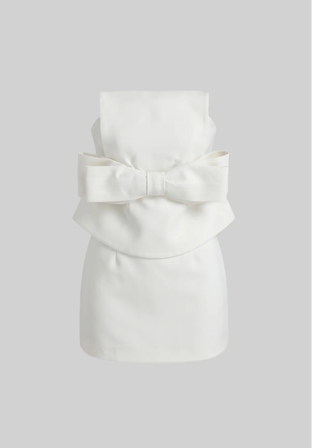 Strapless Mini Dress With Oversized Bow Waist And Peplum Overlay - White
