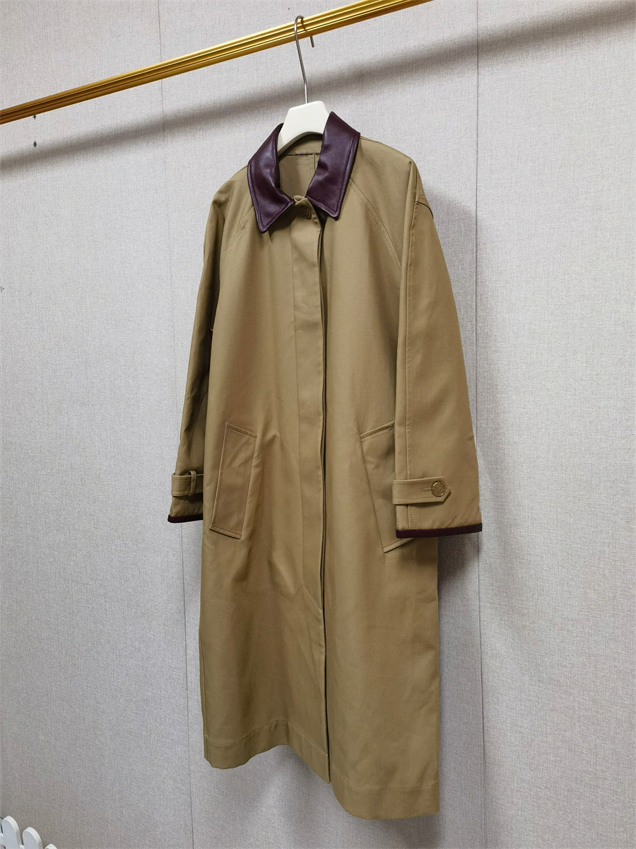 Lapel Contrast Long Trench Coat Jacket