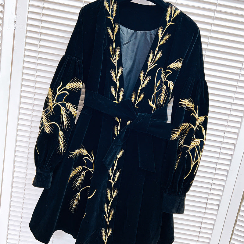 Velvet Tie Waist V-Neck  dress