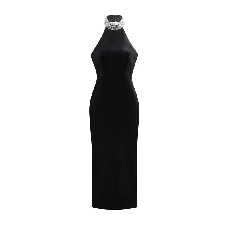 Caisa embellished turtle-neck black dress