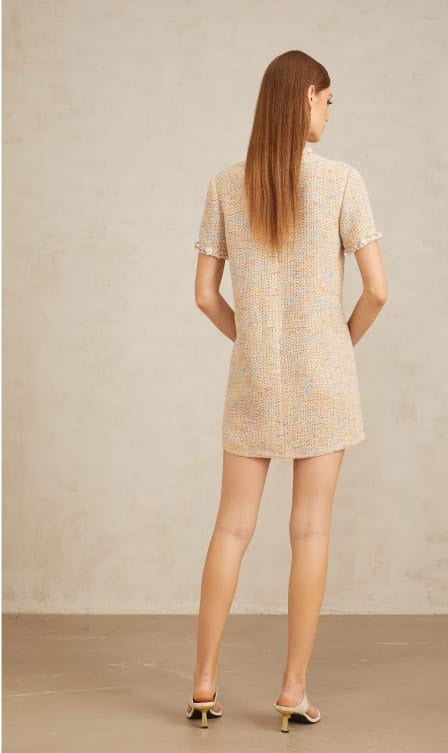 Palme Neutral Embellished Crochet Knit Mini Dress