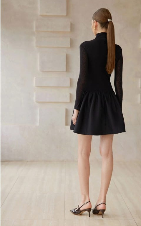 Ariane Black Knit Panel Mini Dress