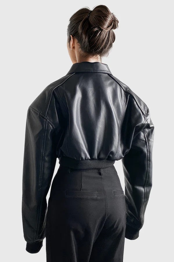 Short Bomber Jacket in Leather