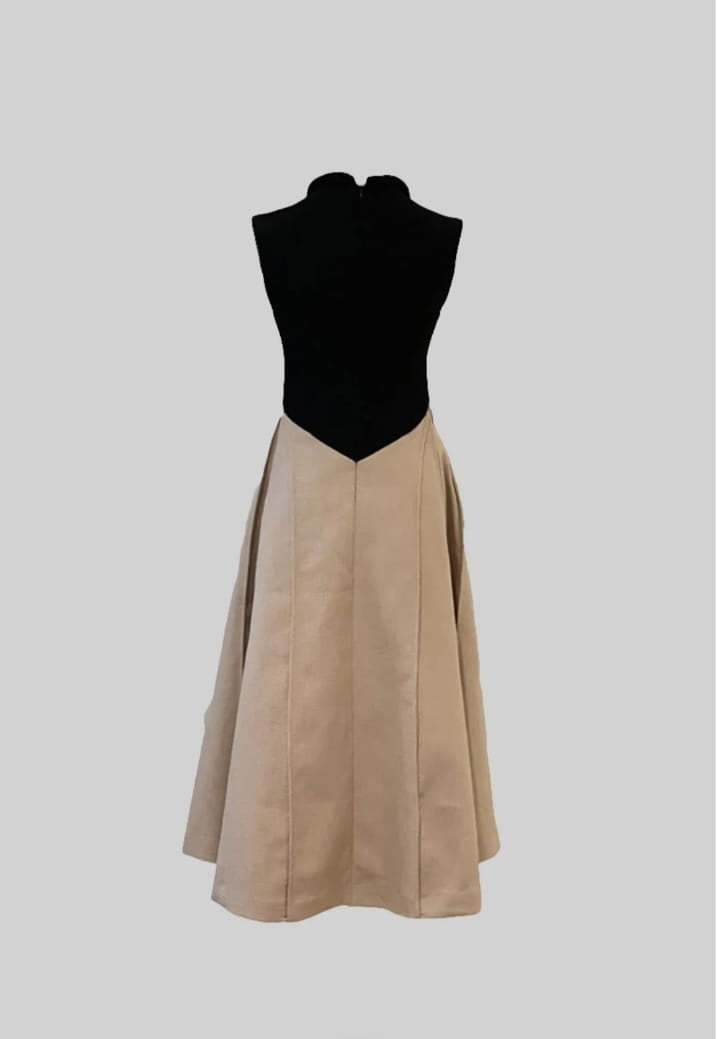 Bicolor Sans manches plies robe midi