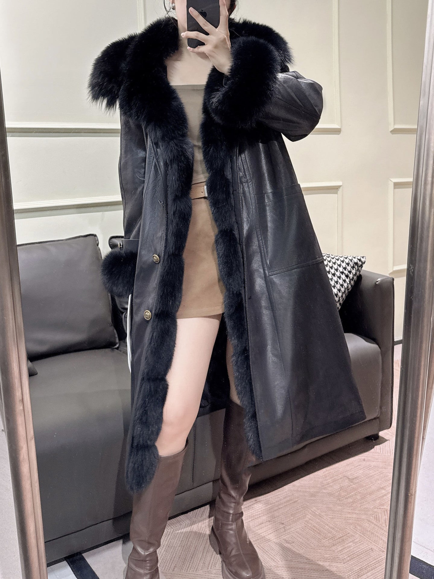 Goose down jacket fox  fur coat