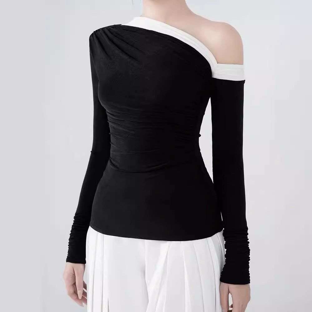 Black and white color-blocked top