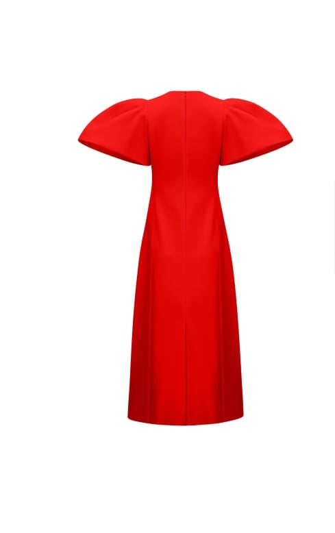 Irène Red Sequined Floral Embroidered Midi Dress