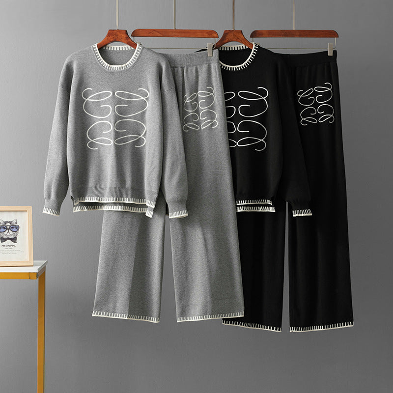 wool casual wide-leg pants set