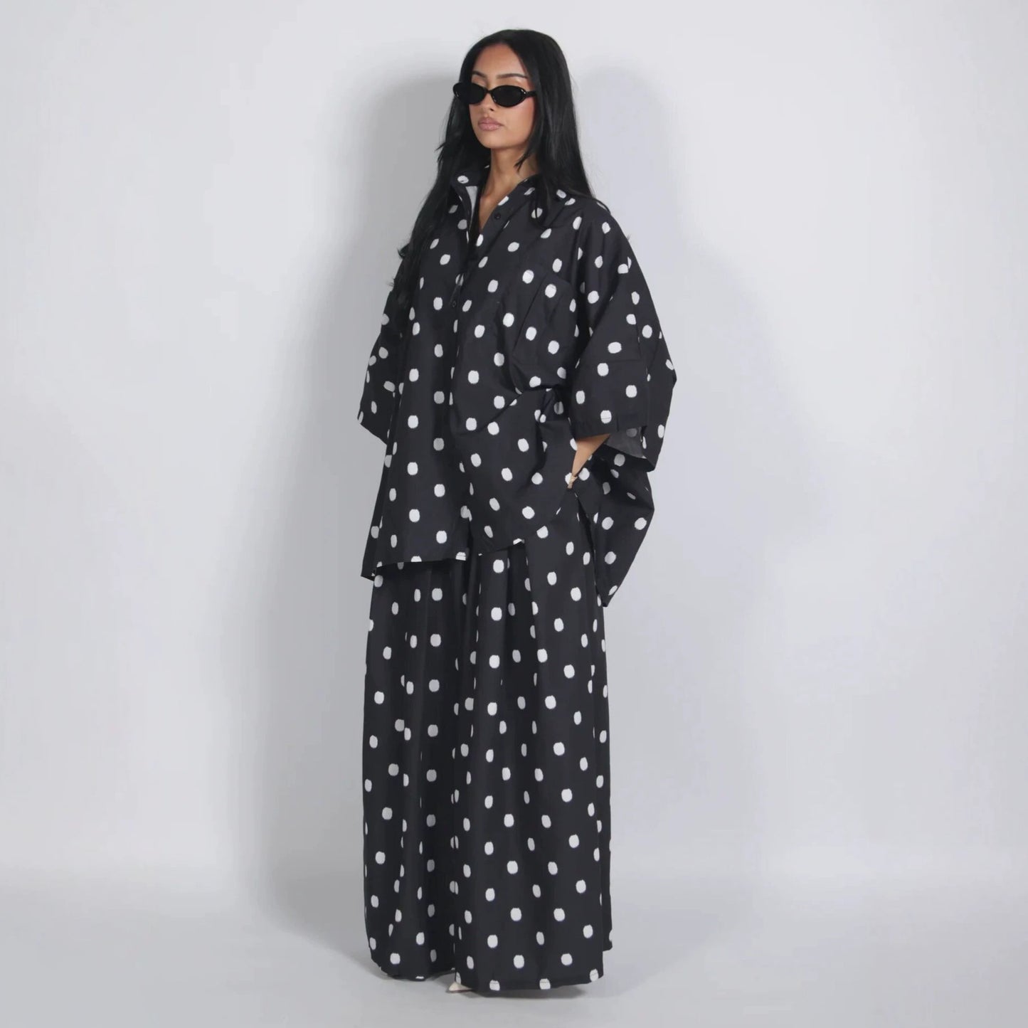 polka dot loose plus-size shirt wide-leg pants two-piece set