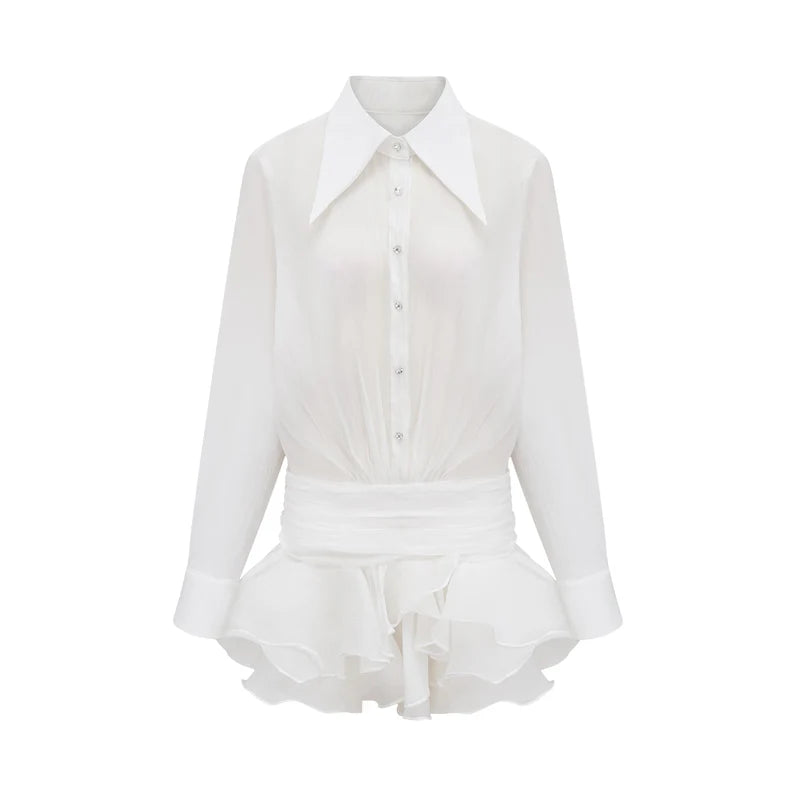Robe mini-chemise à volants à volants Renée White