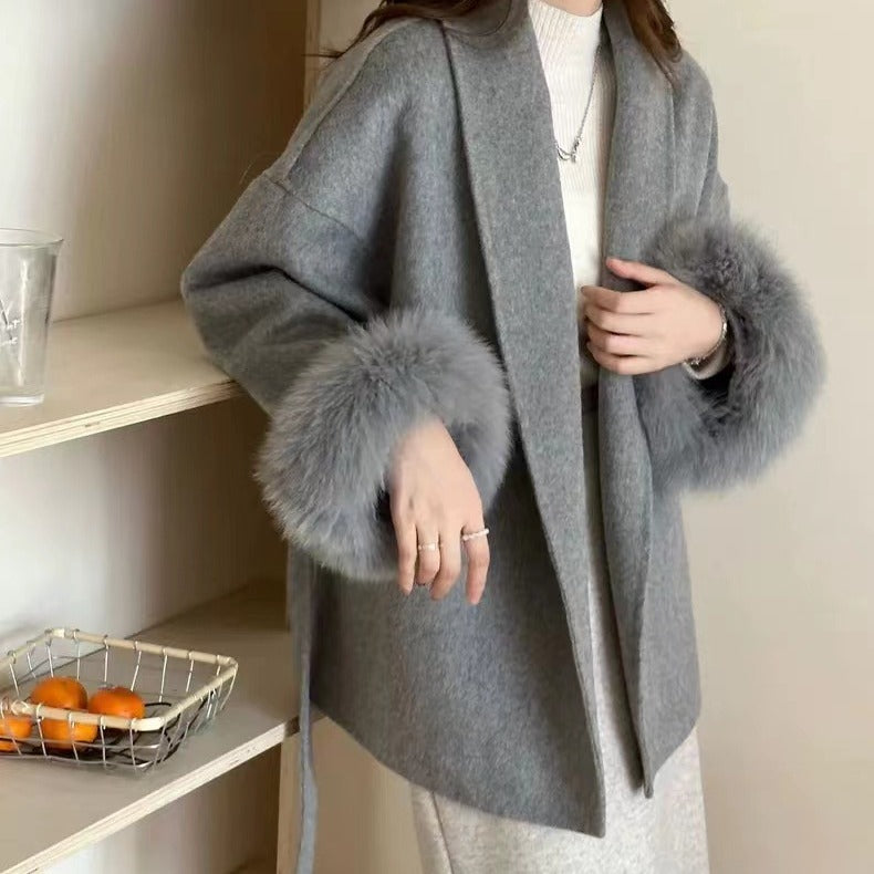 Soft Loose Lapel Solid Color Woolen Coat