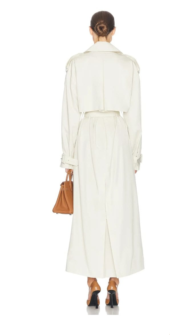 Bruyère White Double-Breasted Long Trench Coat
