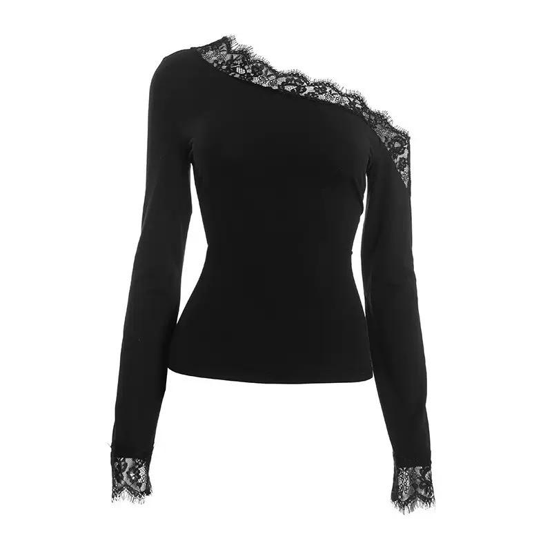 Crossbody Collar Patchwork Lace Long top