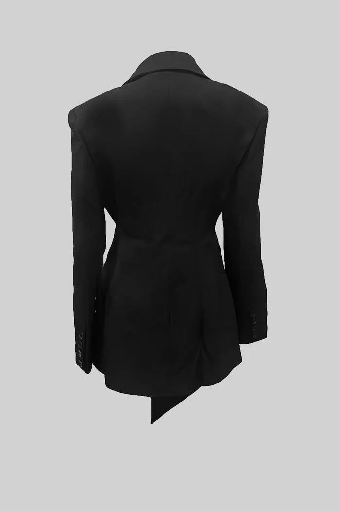 Fitted Single Breasted Blazer With Asymmetrical Hemline - Black