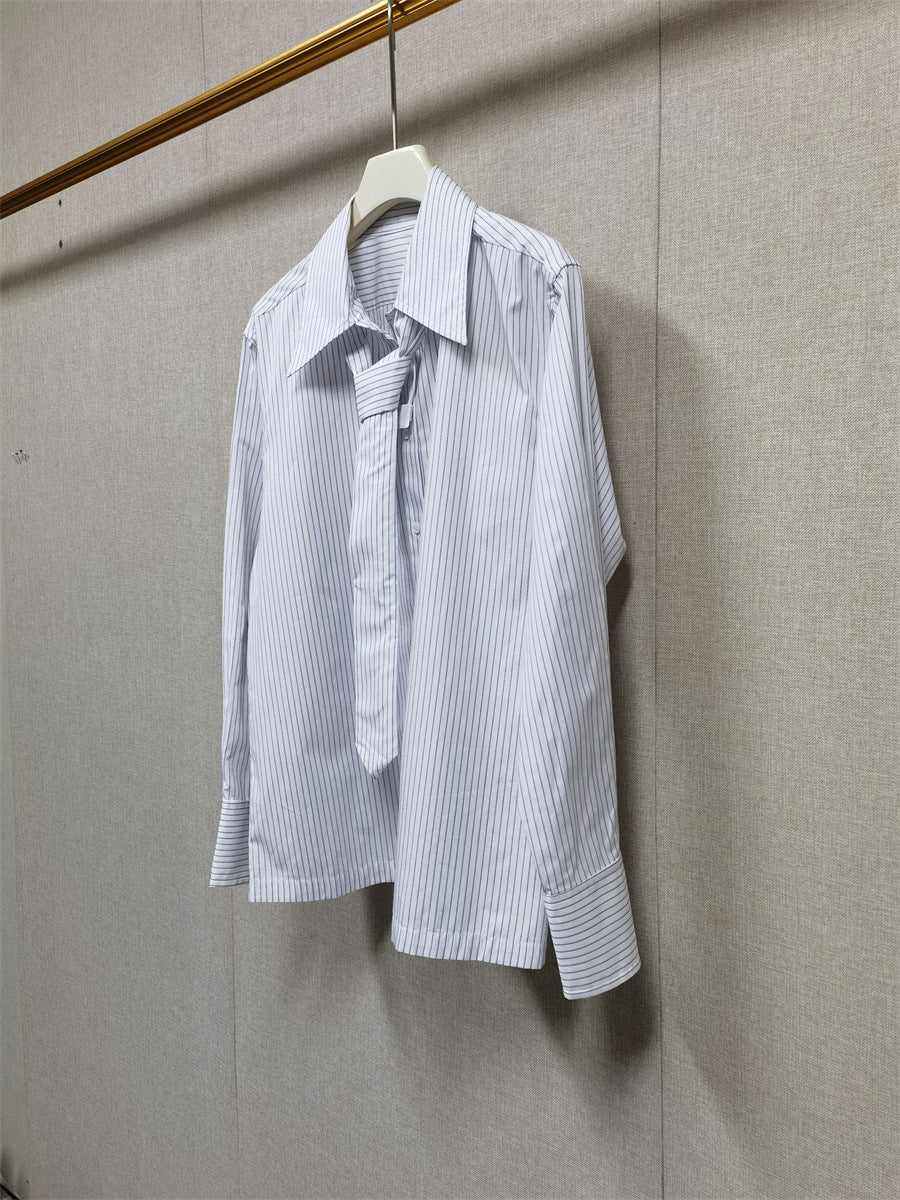 Tie Striped Long Sleeve Shirt