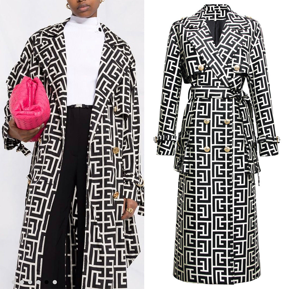 Jacquard Belt Hepburn-Style Women's Coat