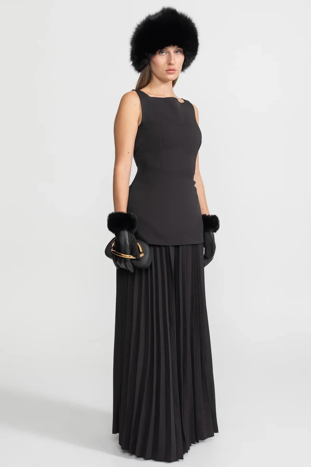Sleeveless Maxi Co-Ord With Tailored Bodice And Pleated Skirt - Black